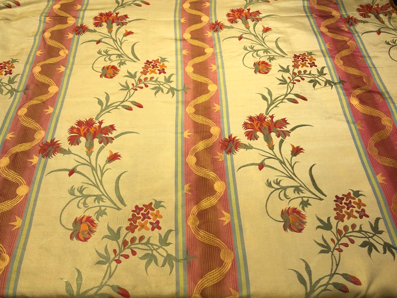 100% Silk Taffeta Jacquard Fabric golden brown  with red orange floral jacquard and stripes  54" wide TAFJACNEW24