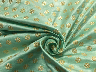 Brocade Fabric with metallic gold small flower motif Jacquard 44" WIDE BRO982 available in 4 colors peach,sea foam,pistachio and silver grey