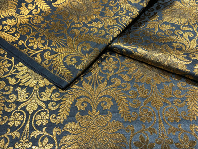 Silk Brocade fabric slate blue with metallic gold   jacquard  BRO1024[4]