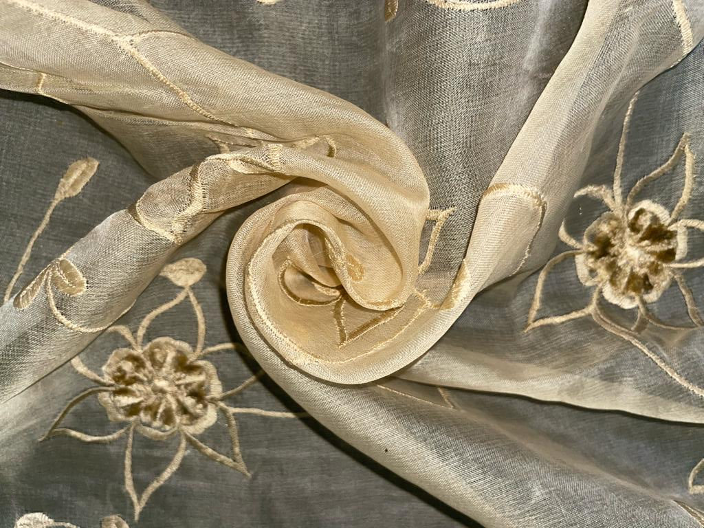 100% SILK ORGANZA FABRIC Velvet embroidered 44" wide [3208]