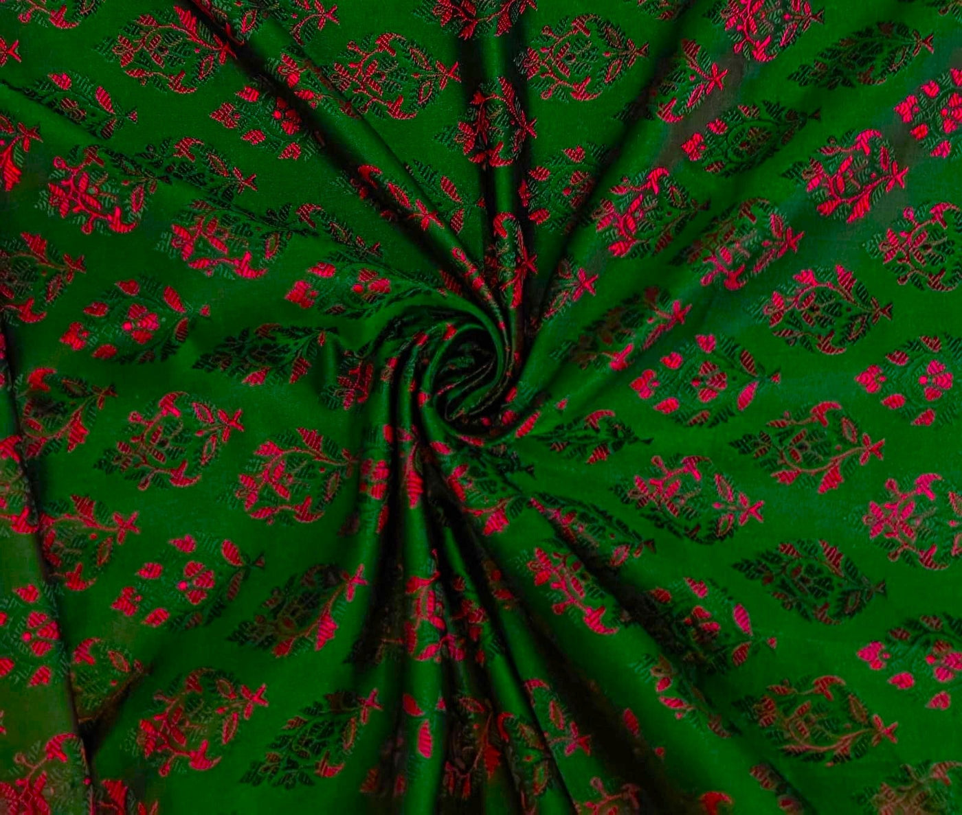 Silk Brocade fabric beautiful green with pink motif  floral jacquard BRO1070[2]