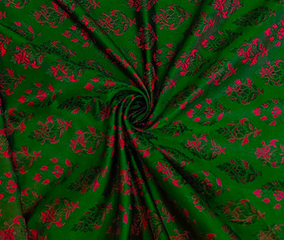 Silk Brocade fabric beautiful green with pink motif  floral jacquard BRO1070[2]