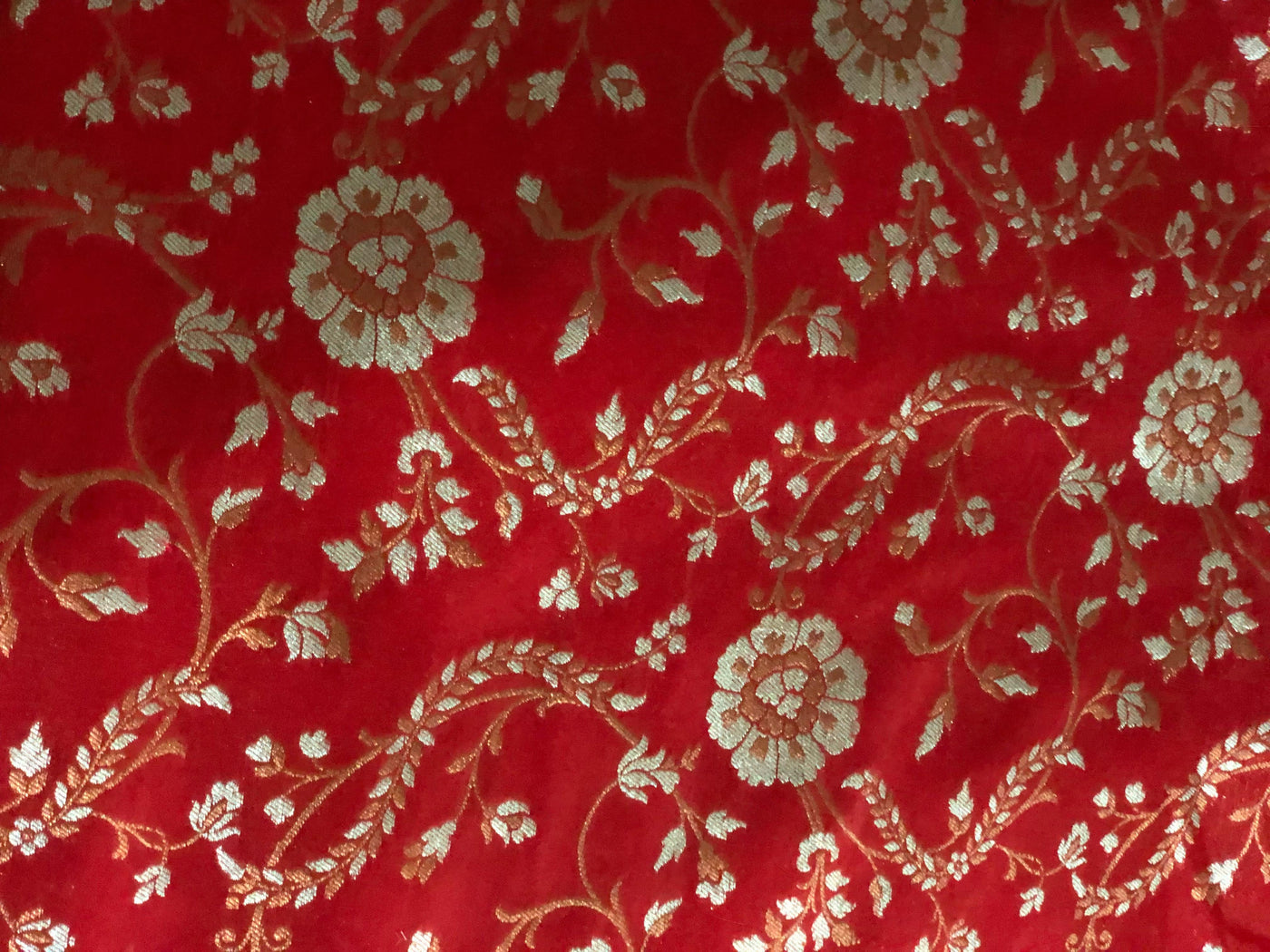 Silk Brocade fabric red with metallic silver and bronze BRO1036[2]
