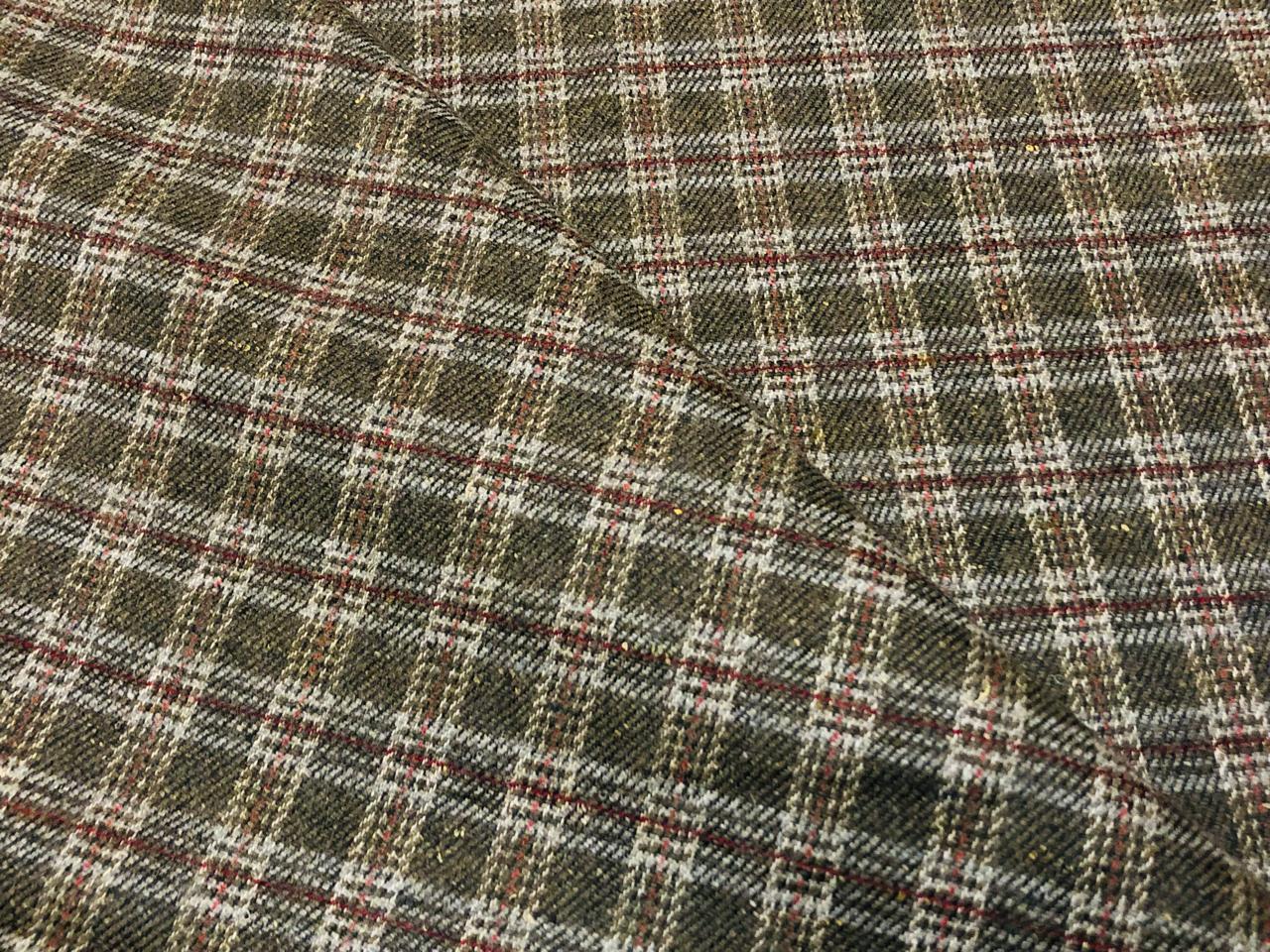 Tweed Premium Suiting Wool Blended plaids in green rust and ivory Fabric 58" wide [18317]