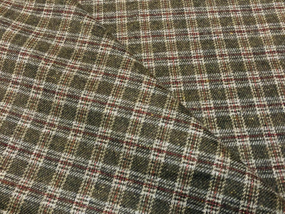 Tweed Premium Suiting Wool Blended plaids in green rust and ivory Fabric 58" wide [18317]