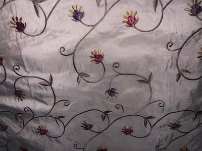 100% Silk TAFETTA EMBROIDERY 44" WIDE ivory  with  pink and purple flowers TAFE22[4]