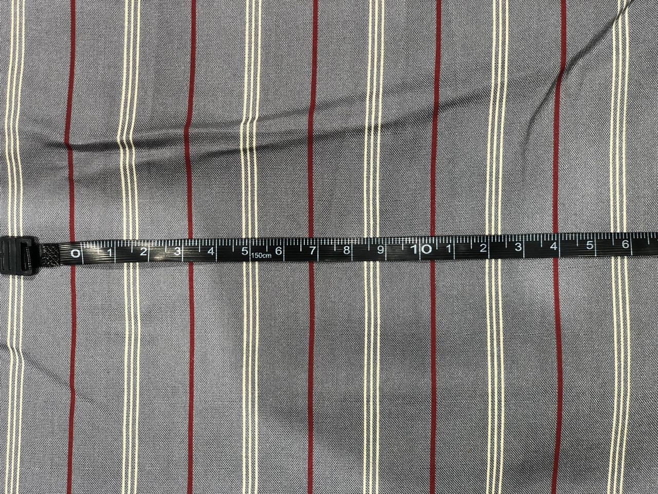 Viscose  fabric 58&quot; wide grey with red and ivory satin stripes [17708]
