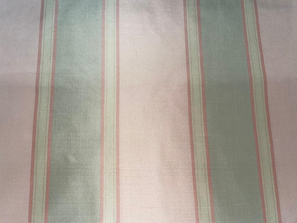 Silk Taffeta Fabric Pastel Light Peachy Pink,Green & Golden Beige stripes 54" wide TAFS29[3]