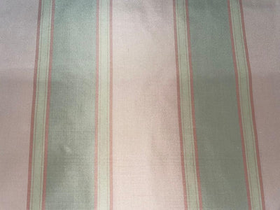 Silk Taffeta Fabric Pastel Light Peachy Pink,Green & Golden Beige stripes 54" wide TAFS29[3]