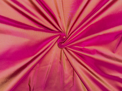 100% pure silk TAFETTA  fabric 2 tone golden yellow x hot pink TAF349