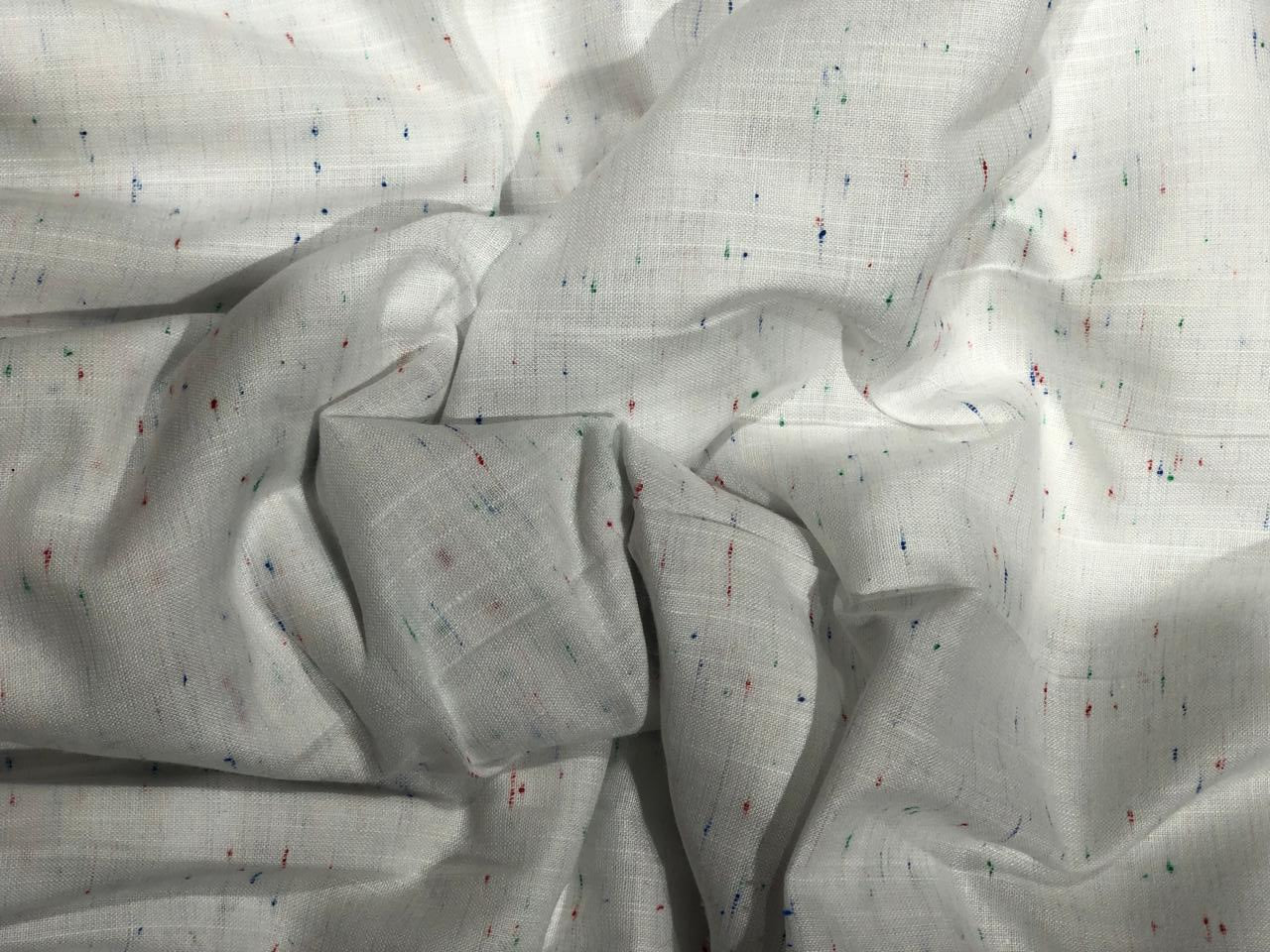 Viscose Linen 20% / 80% Spun slub white with red ,blue and green splash  58" wide [17627]