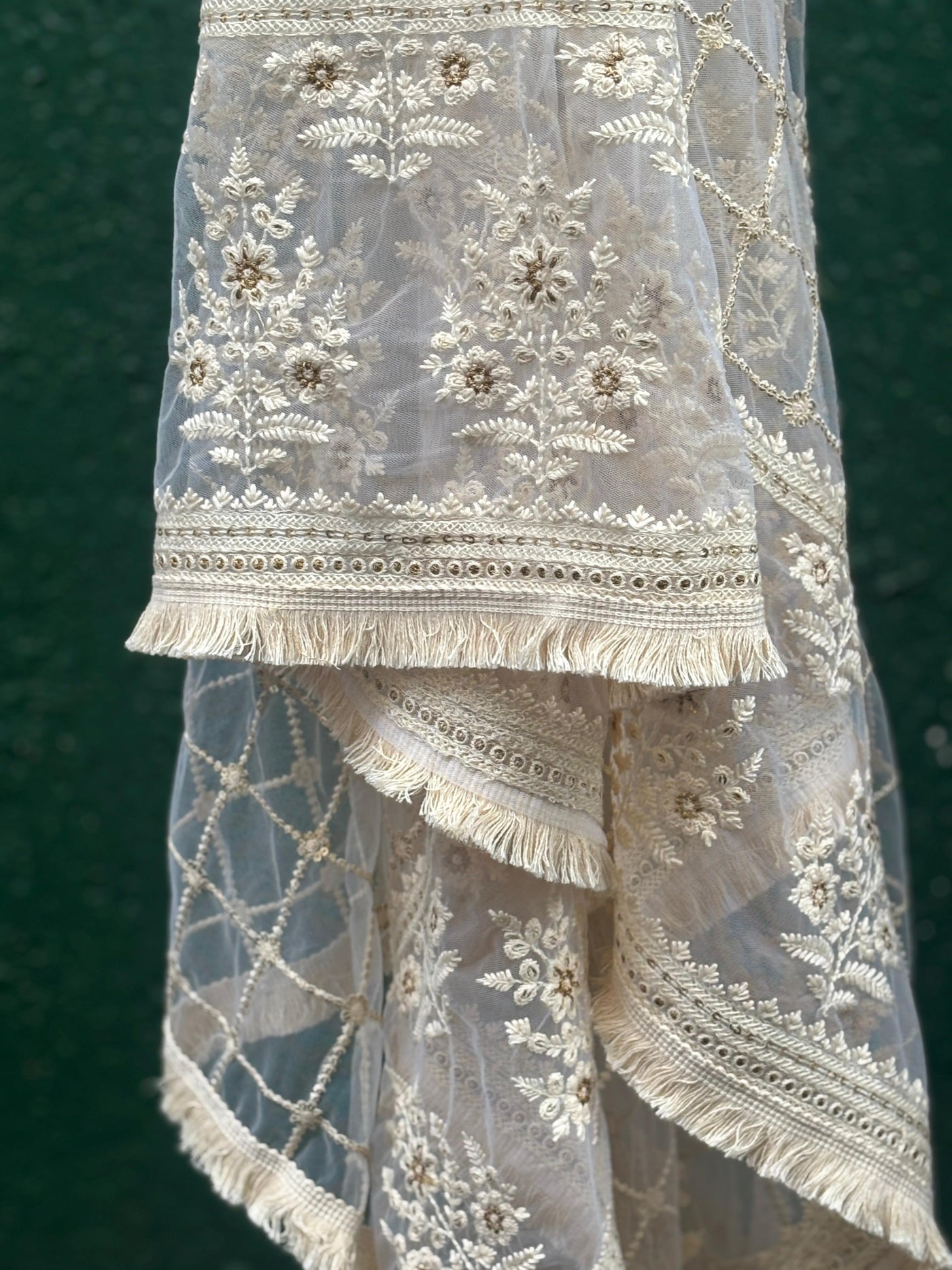 NET stole with  36" wide and 90" long with subtle gold sequence and embroidery [17684]