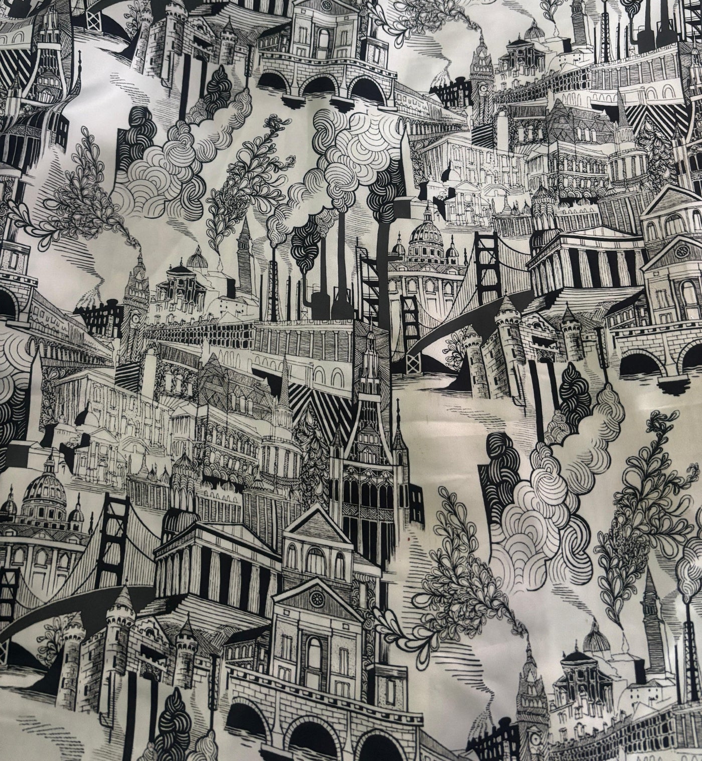 100% COTTON SATIN white and black story of castles Italy Milan [17575]