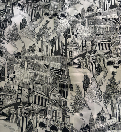 100% COTTON SATIN white and black story of castles Italy Milan [17575]