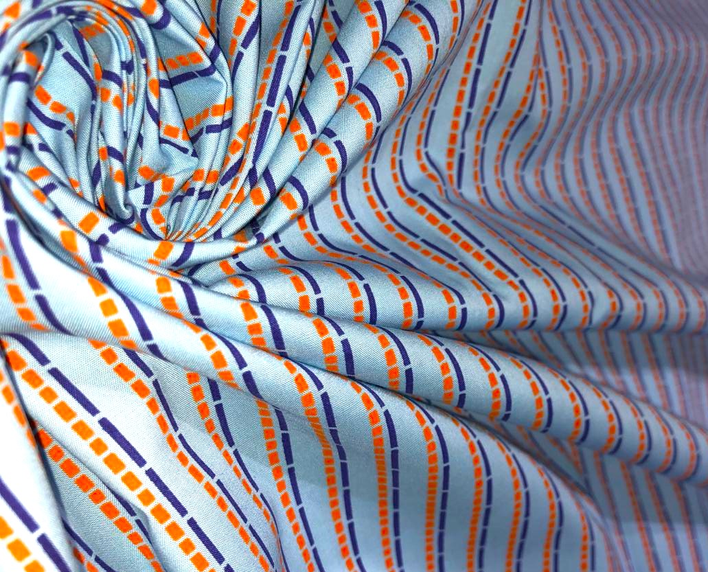 100% Cotton Poplin 58" blue with royal blue and orange stripes [17561]