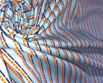 100% Cotton Poplin 58" blue with royal blue and orange stripes [17561]