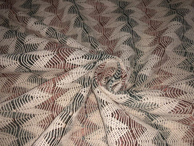 Cotton x jute fancy LACE overlay fabric offers intricate woven patterns 72"available in  2 designs diamond with squares and brown,green and cream triangles