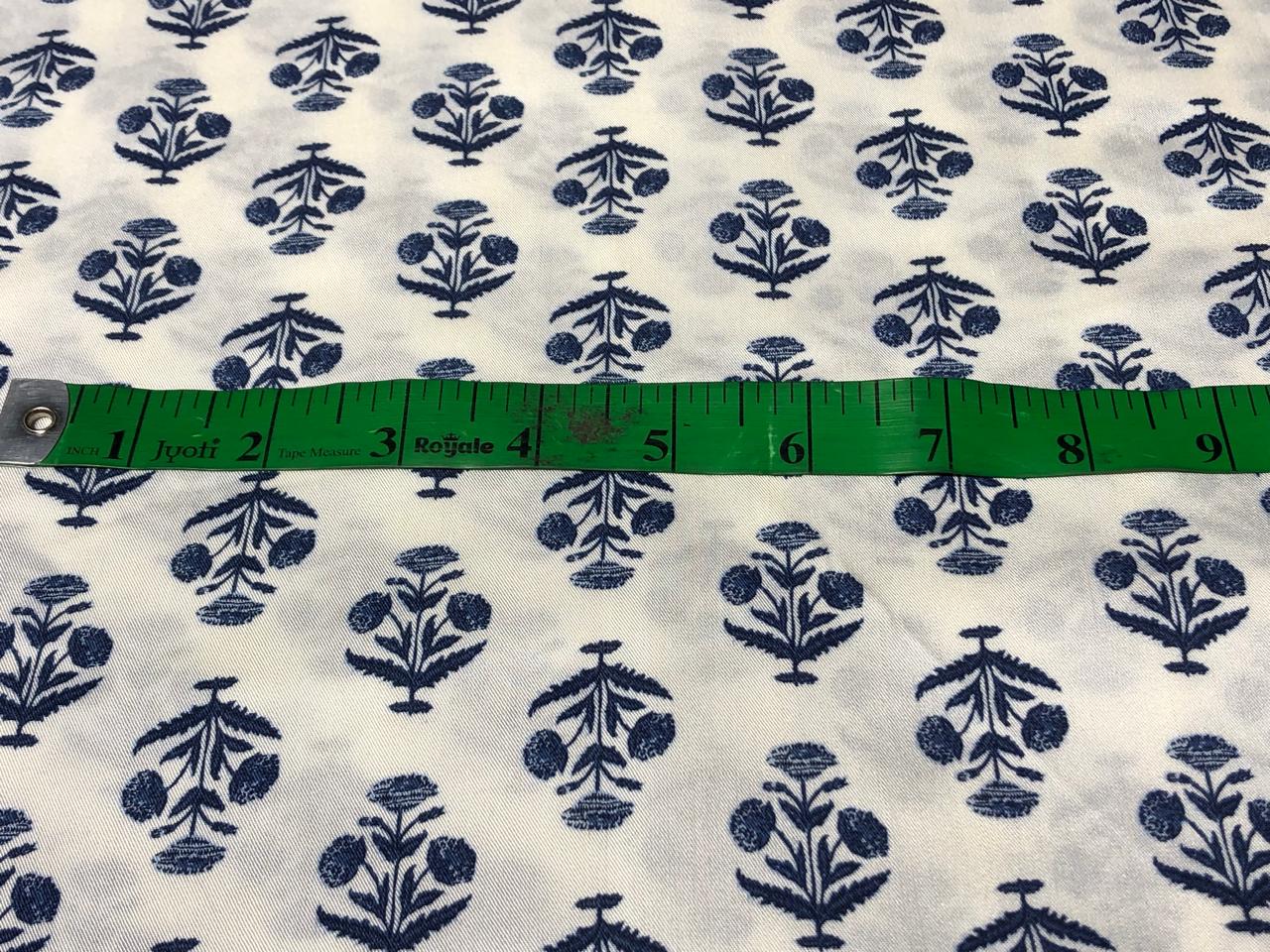 TENCEL Twill ivory with navy flower motif  Printed Fabric ~ 58&quot; wide [17293]