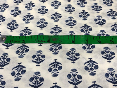 TENCEL Twill ivory with navy flower motif  Printed Fabric ~ 58&quot; wide [17293]