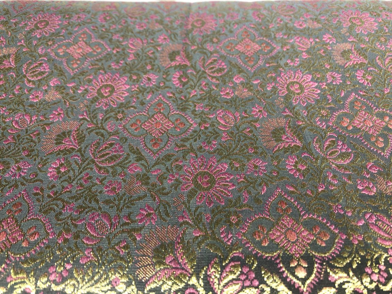 Silk Brocade fabric 44" pink and metallic gold floral jacquard available in 3 colors silver grey, green and pinkBRO1047