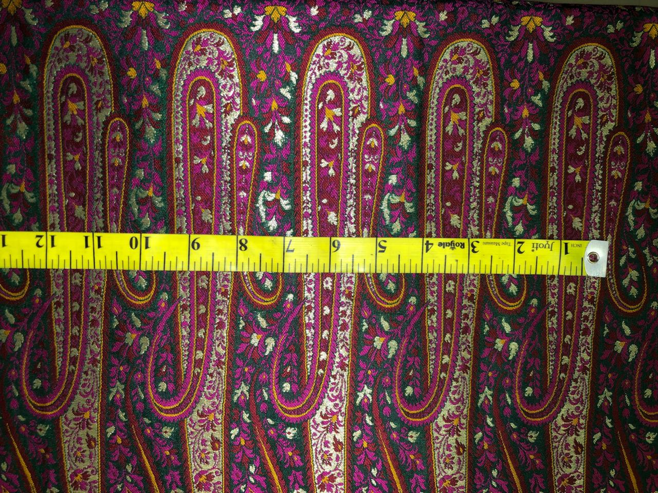 Silk Brocade fabric  intricate paisley jacquard in 4 color color schemes green ,red/ BRO1084