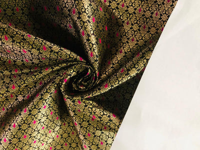 Silk Brocade fabric with metallic gold jacquard 44" wide available in 3 colors green , red and black BRO945