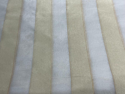 100% silk organza white with gold stripes fabric 44" wide [15515]