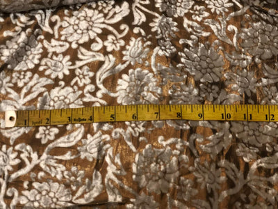 White Devore Viscose Burnout Velvet fabric 44" wide antique gold available in 2 designs floral & swirl motifs [18313/14]