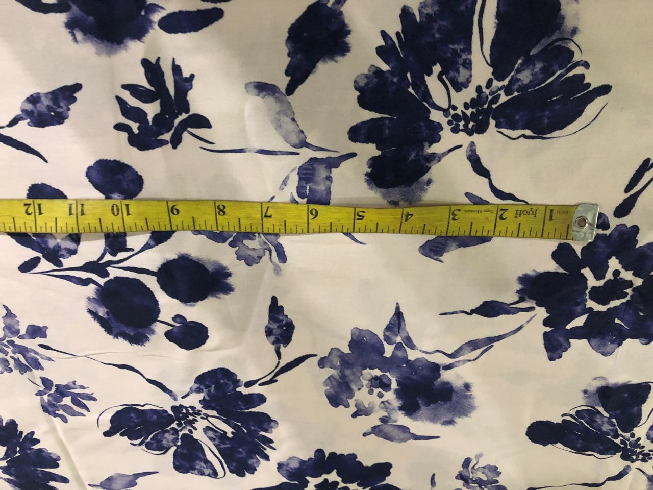100% COTTON SATIN ivory with ink blue flowers [17223]