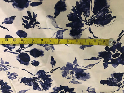100% COTTON SATIN ivory with ink blue flowers [17223]
