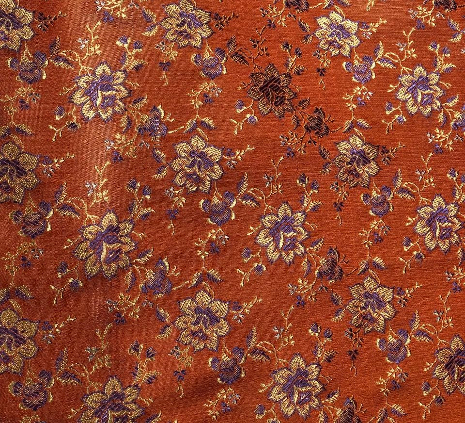 SILK BROCADE FABRIC Orange,Gold & Purple 44" wide BRO19[2]