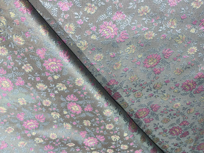 Silk Brocade fabric floral  jacquard available in 2 colors turquoise blue and silver grey  BRO1022[1/2]
