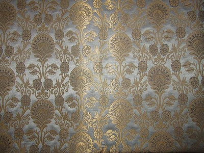 Silk Brocade fabric grey x metallic gold color 44" wide BRO755[4]