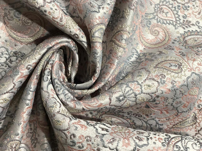 Silk Brocade fabric  jacquard with with subtle embroidery 54"available in 2 colors pink and grey and lilac grey BRO1034[1/2]