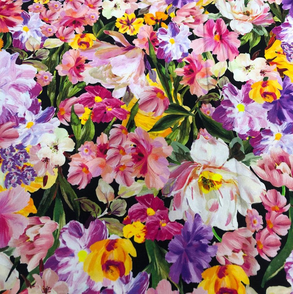 Heavy linen ,cotton and viscose colorful floral digital print [17713]