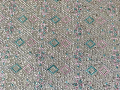 Silk Brocade Fabric Pastel Green.Blue,Pink and Gold color Sequins Embroidered 44" wide BRO792[1]