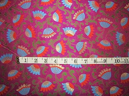 Silk Brocade fabric purple aubergine, blue rusty orange green and metallic gold color 44" wide BRO734[3]