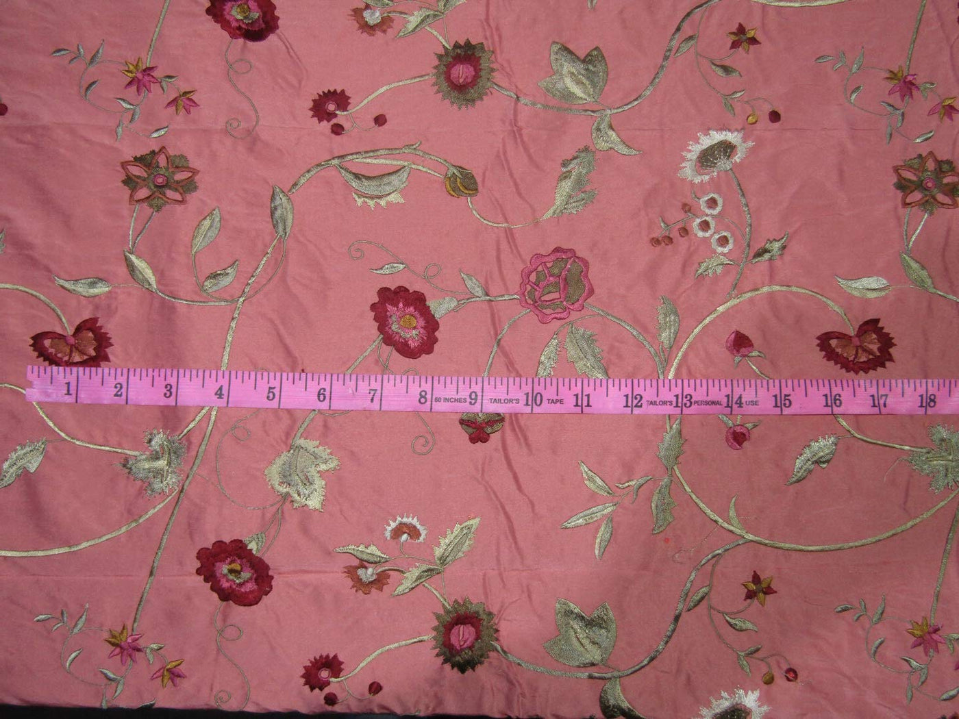 100% SILK DUPION CORAL FLORAL EMBROIDERY 54" wide DUPE62[1]