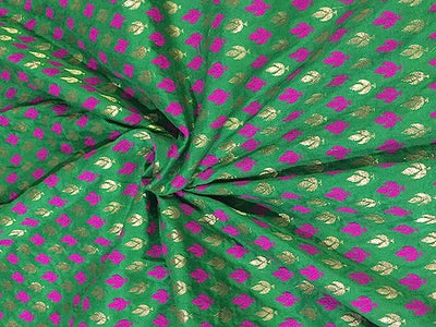 SILK BROCADE FABRIC Green, Pink & Metallic Antique GOLD color 44" wide BRO291[1]