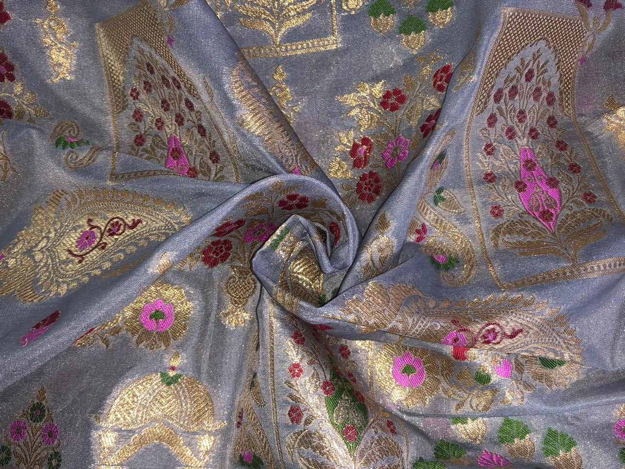 Silk Brocade fabric 44" available in 4 colors  peach, white ivory, mint and grey  [BRO1042]