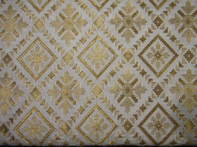 Silk DUPION Brocade fabric IVORY x metallic gold color 44" wide BRO728[1]