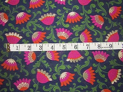 Silk Brocade fabric navy, pink rusty orange green and metallic gold color 44" wide BRO734[1]