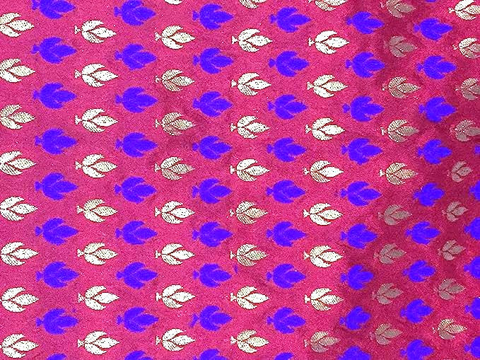 SILK BROCADE FABRIC Blue, Pink & Metallic Antique GOLD color 44" wide BRO290[3]