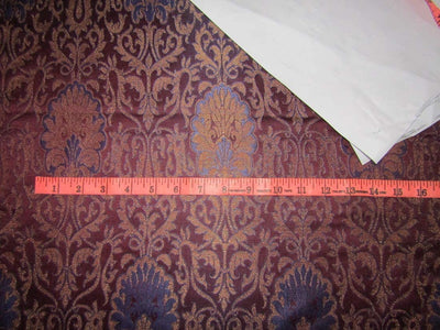 SILK BROCADE Dark Wine, BLUE &amp; Metallic Gold color 44" wide BRO251[1]
