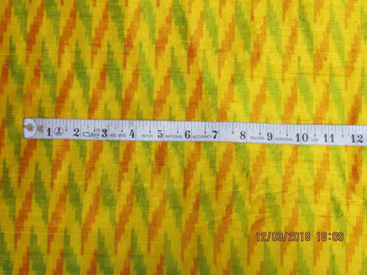 100% pure silk dupion ikat fabric yellow x multi color 44" wide DUP_IKAT_YELLOW