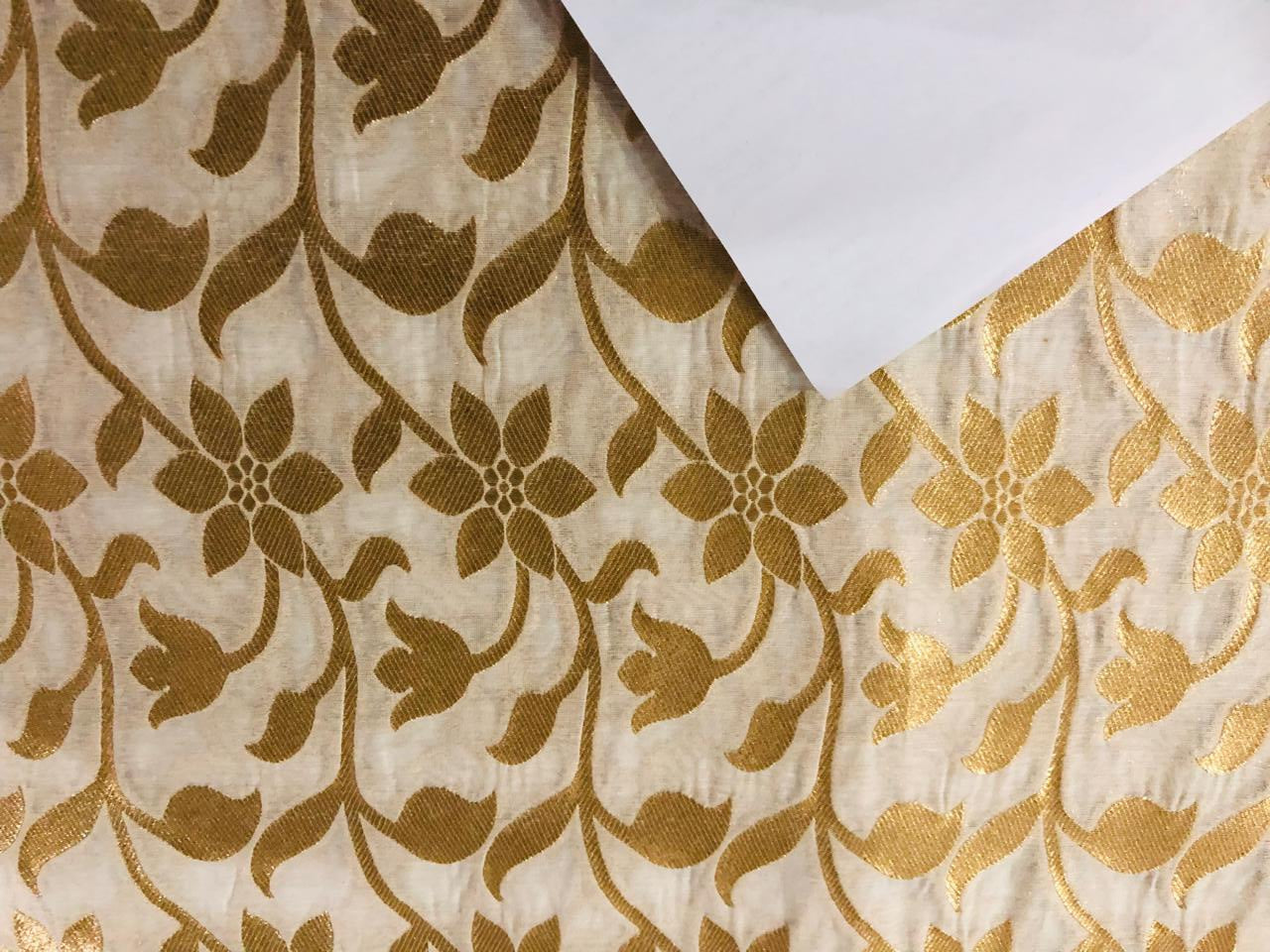 Silk Brocade fabric IVORY AND METTALIC GOLD JACQUARD DYEABLE FLORAL BRO932[5]