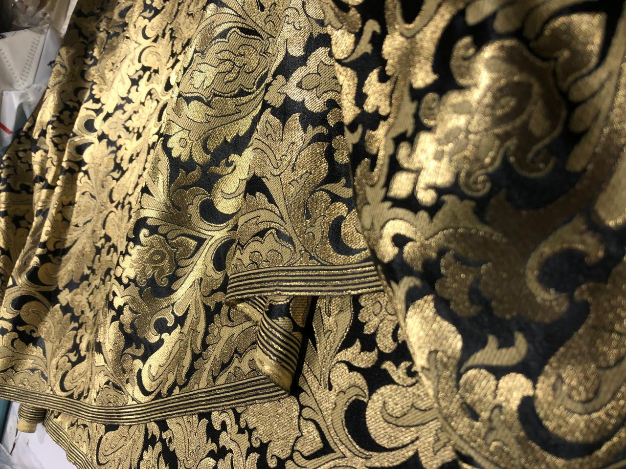 Brocade Heavy KING KHAB  Fabric  with white gold jacquard 44" wide available in 2 colors fiery rose and black BRO1052