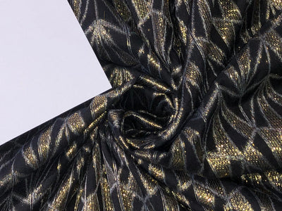 COTTON FABRIC 54" WIDE BLACK WITH GOLD  METALIC LUREX STRIPES [16797]