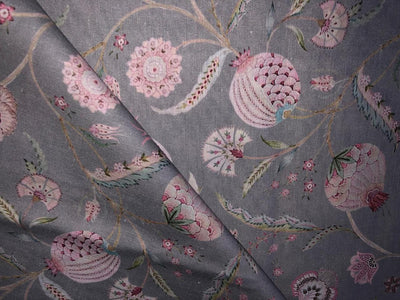 100% linen FLORAL digital print fabric 44" wide available in 2 colors grey/pink and ivory/pink