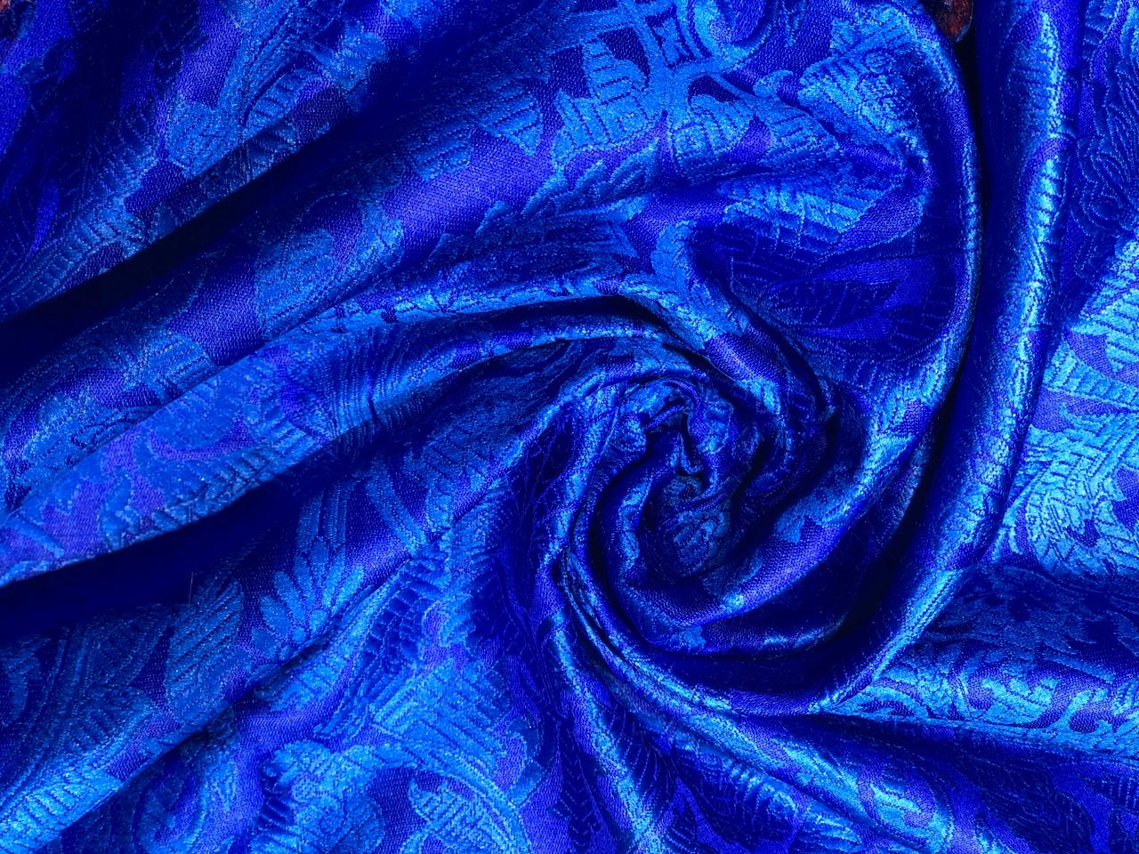 Silk Brocade fabric royal blue and blue floral   jacquard BRO1000[5]
